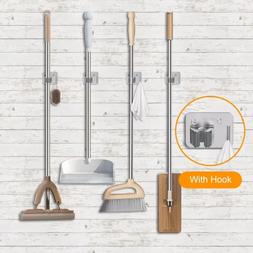 Stainless Steel Mop Holder with Hook - Image 4