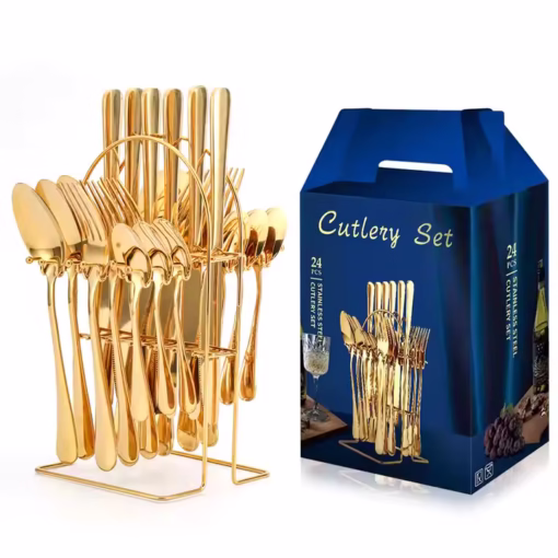 24 pcs Golden Table Cutlery Set - Image 2