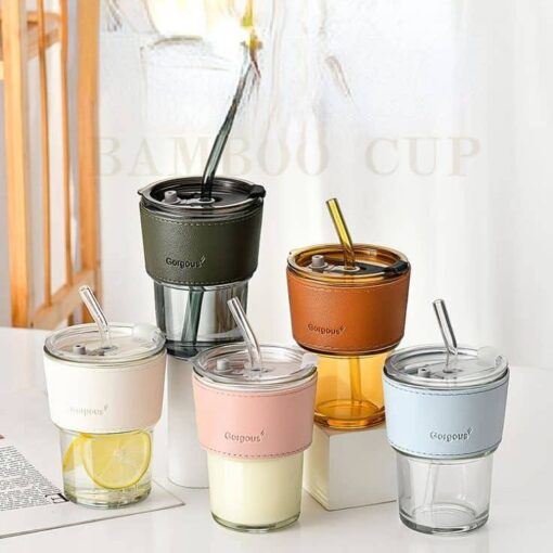 Slub Cup with Glass Straw
