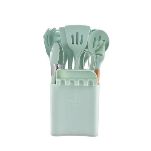 Silicone Cooking Wooden handle Spoon Set with Spoon Rest - Image 6