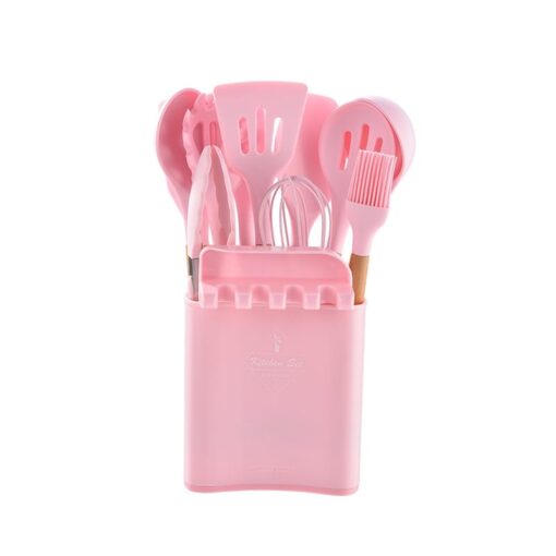 Silicone Cooking Wooden handle Spoon Set with Spoon Rest - Image 11
