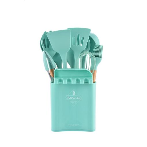 Silicone Cooking Wooden handle Spoon Set with Spoon Rest - Image 7