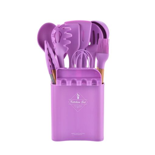 Silicone Cooking Wooden handle Spoon Set with Spoon Rest - Image 9