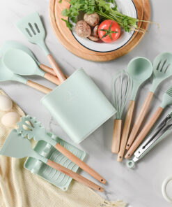 Alternative view of Silicone Cooking Wooden handle Spoon Set with Spoon Rest