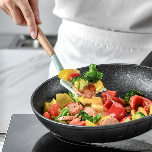 Silicone Cooking Wooden handle Spoon Set with Spoon Rest - Image 3