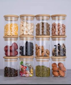 12 pcs Glass Spice Jar with Bamboo Lid