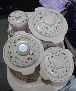 Marble Designed Unbreakable Covered Bowl Set, with Tray and Cup (B)