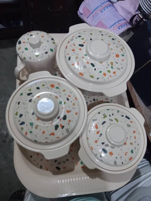 Marble Designed Unbreakable Covered Bowl Set, with Tray and Cup (B)