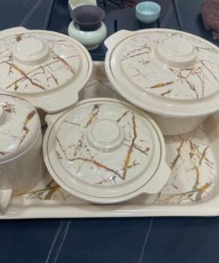 Marble Designed Unbreakable Covered Bowl Set, with Tray and Cup (A)