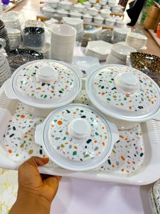 Marble Designed Unbreakable Covered Bowl Set and Tray