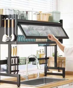 Single Layer Over the Sink Dish Rack with Cover